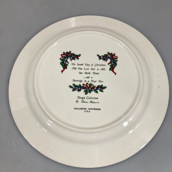 Sally Merwin 12 Days of Christmas Taylorton Potteries Dinner Plate Second Day - Picture 3 of 4